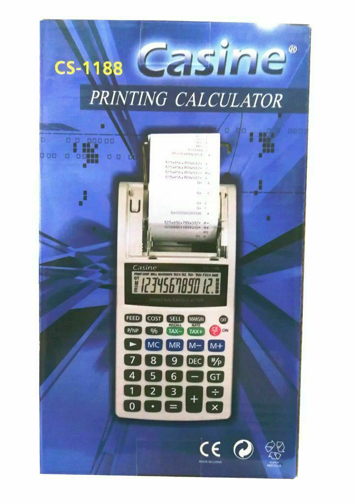 Calcolatrice Scrivente Cs-1188 Scontrino Colore Display Lcd 12 Cifre Batteria
